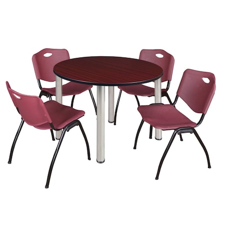 Kee Kee Round Table & Chair Set, Wood, Metal, Plastic Top, Mahogany TB48RNDMHBPCM47BY